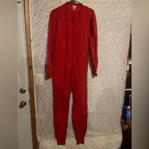 VTG Men’s Red Button Down L.L. Bean UNION Suit FULL LENGTH Pajama Suit Size M